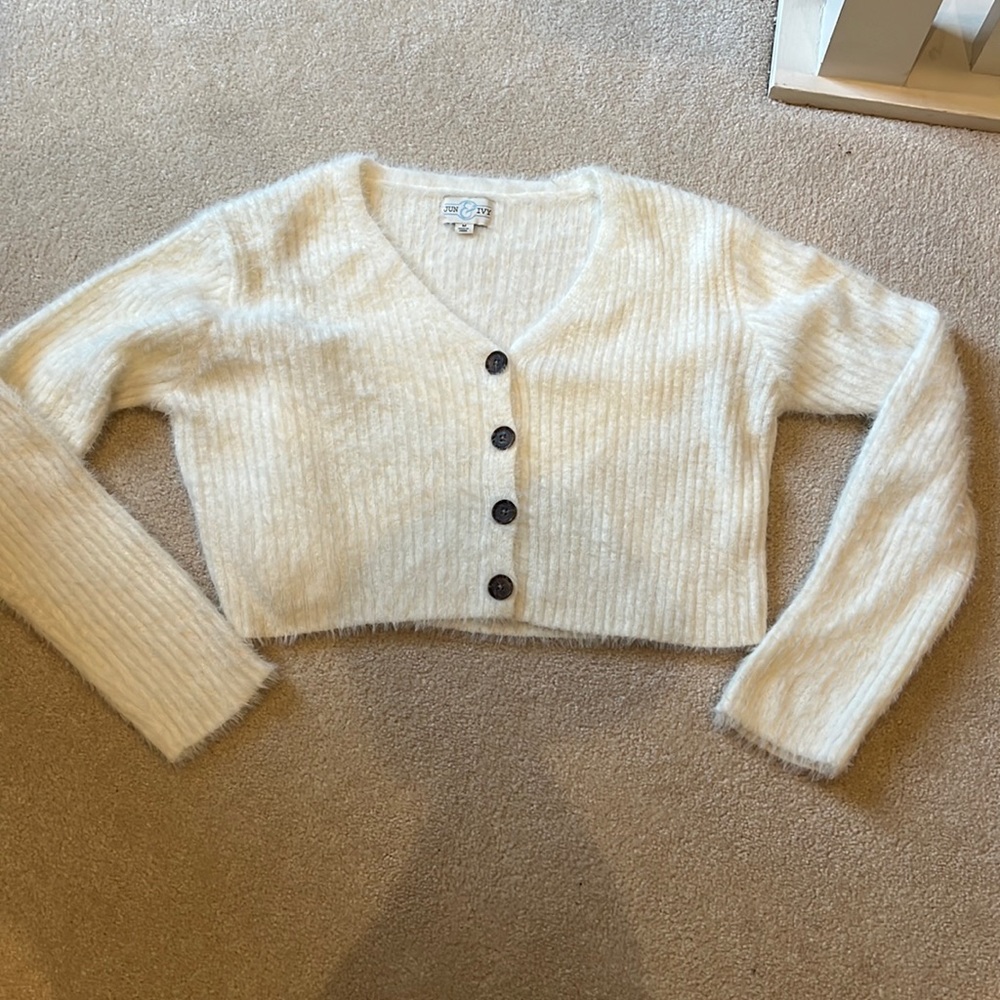 White fuzzy sweater